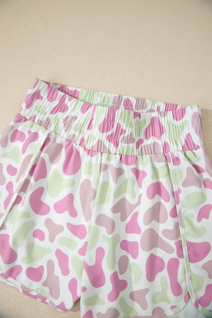 Green Camouflage Print Shirred High Waist Athleisure Shorts - Snoopy's Closet