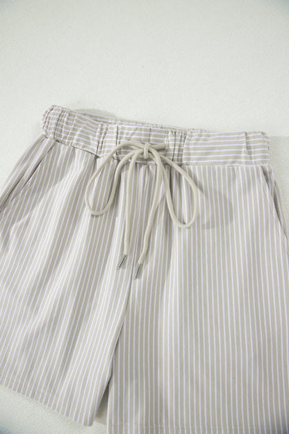 Pink Stripe Dolman Sleeve Polo Shirt and Drawstring Shorts Set - Snoopy's Closet