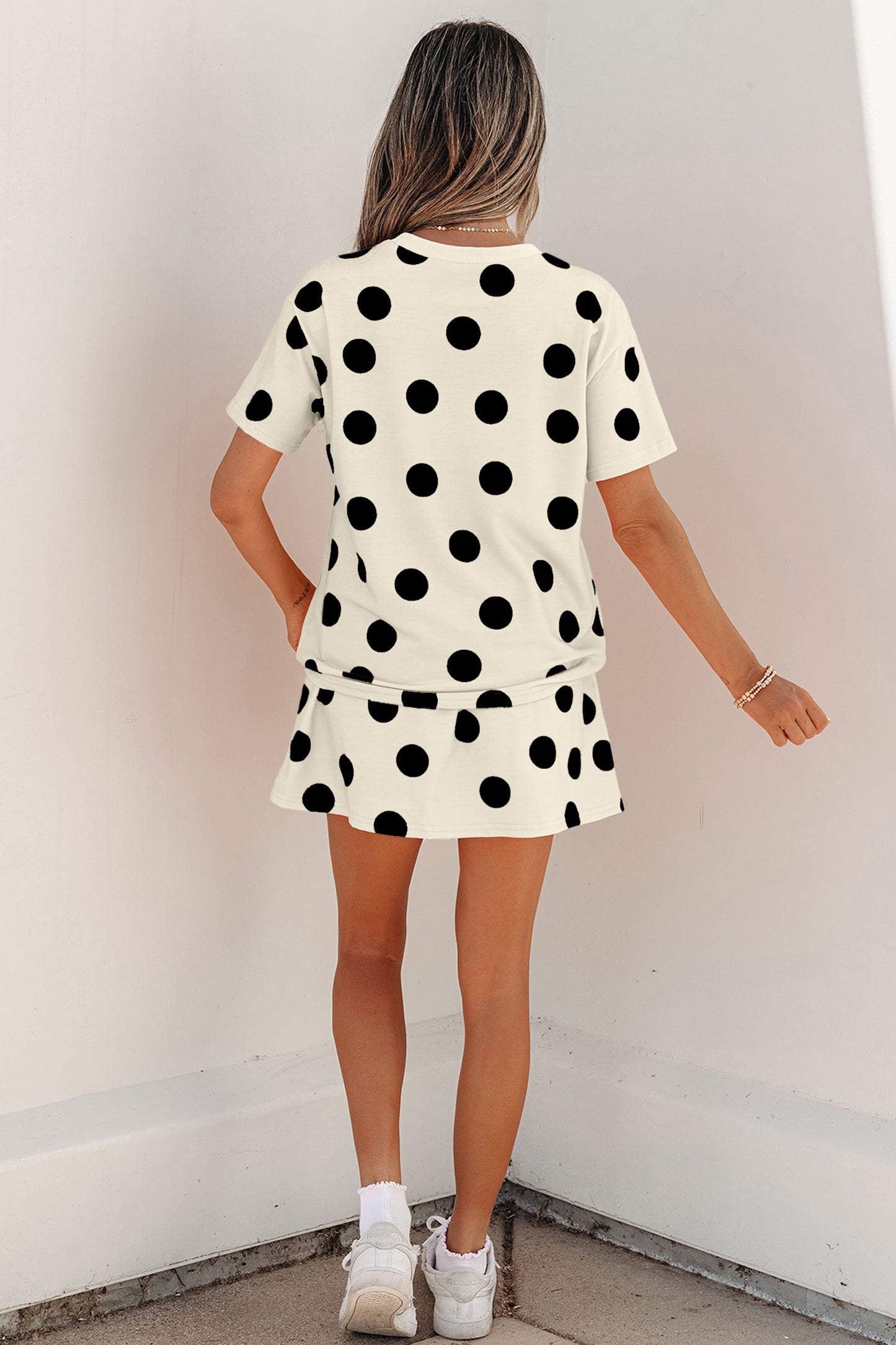 White Polka Dot Short Sleeve Top Casual Skort 2pcs Outfit - Snoopy's Closet