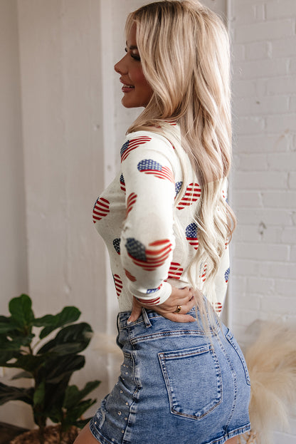 White Americana Glitter Mesh Long Sleeve Bodysuit - Snoopy's Closet