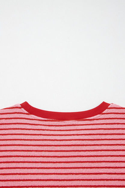 Sky Blue Stripe Crew Neck Tee Drawstring Waist Cropped Pants Set - Snoopy's Closet