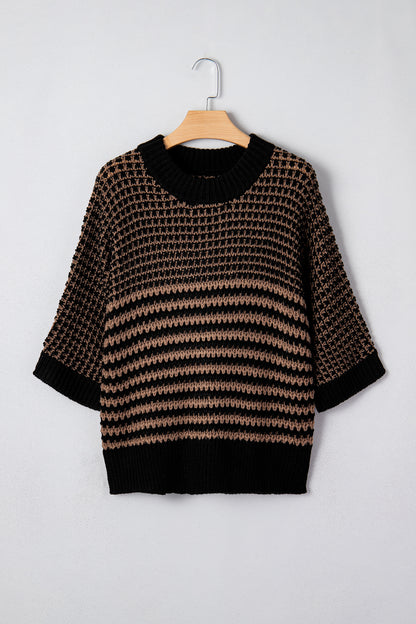 Suéter holgado con mangas de ¾ drapeadas y raya negra