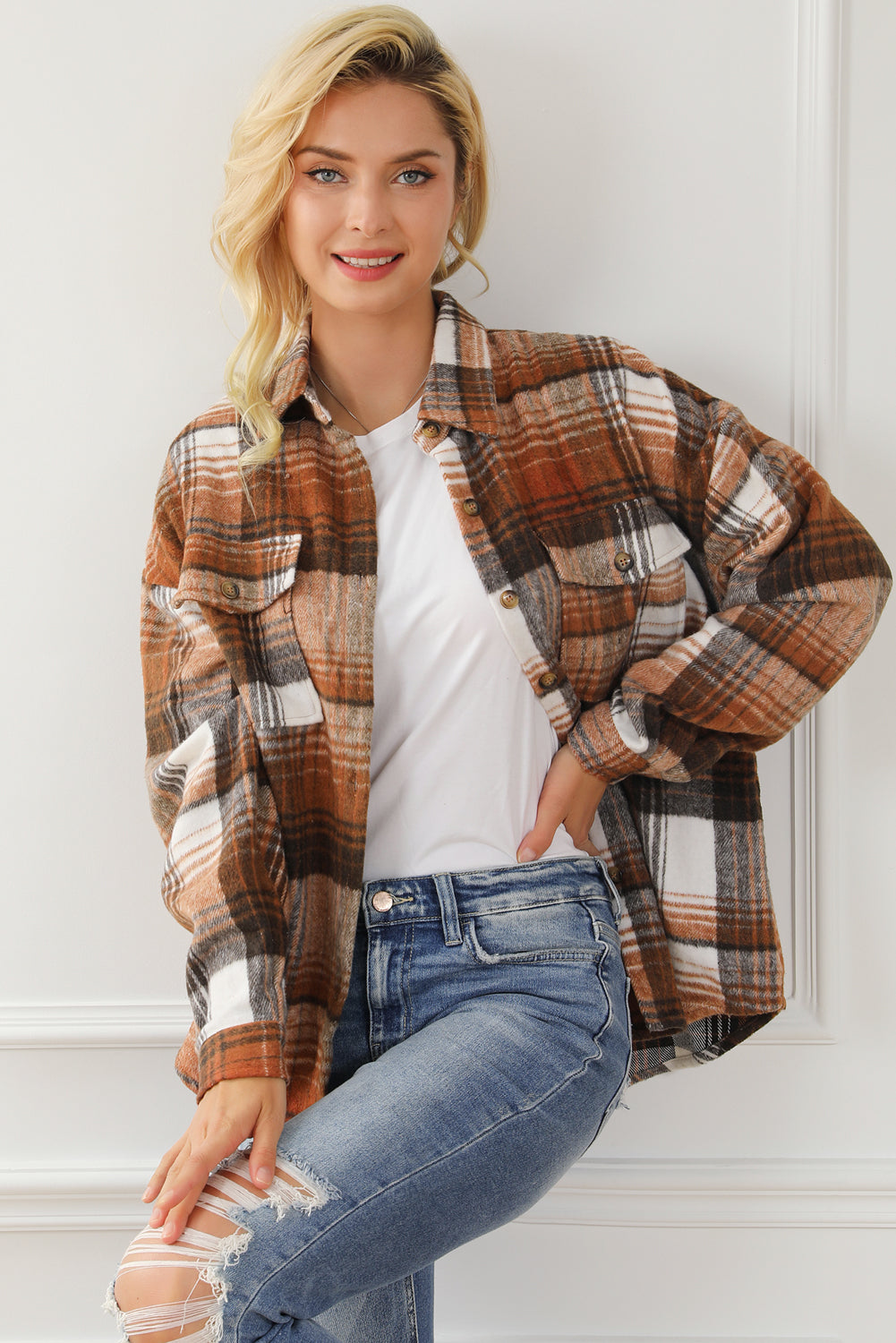Sobrecamisa de Cuadros Marrones con Bolsillos de Solapa