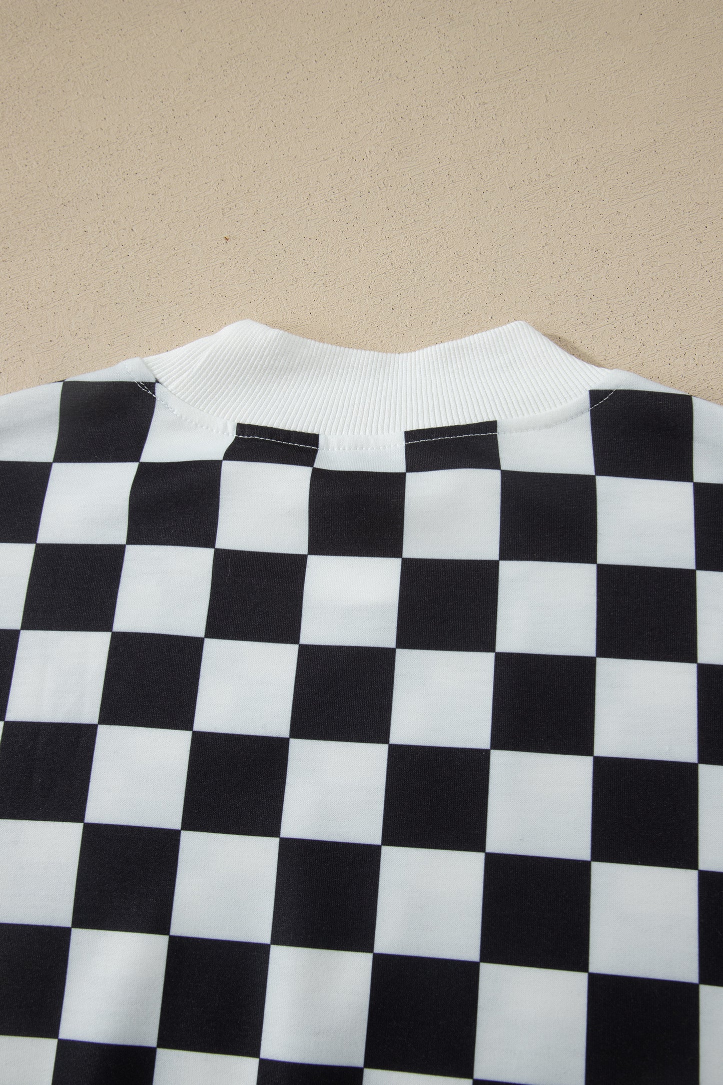 Pink Checkered Print Color Block Trim Mock Neck Short Set - Snoopy's Closet