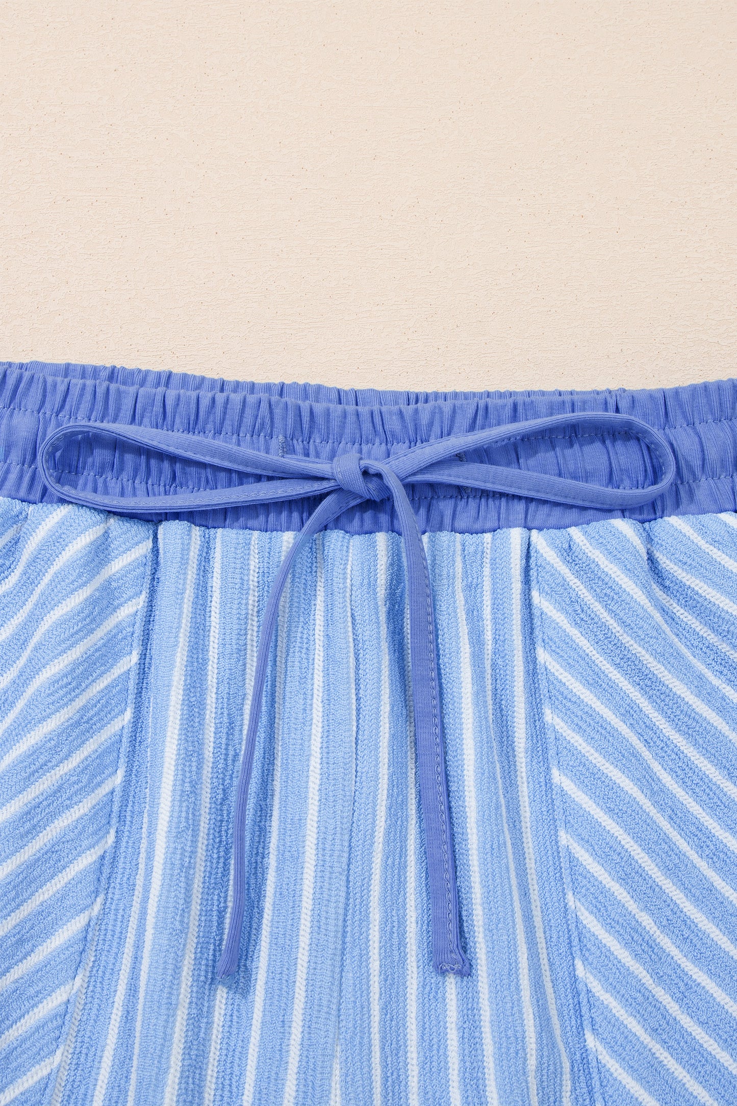 Sky Blue Stripe Crew Neck Tee Drawstring Waist Cropped Pants Set - Snoopy's Closet