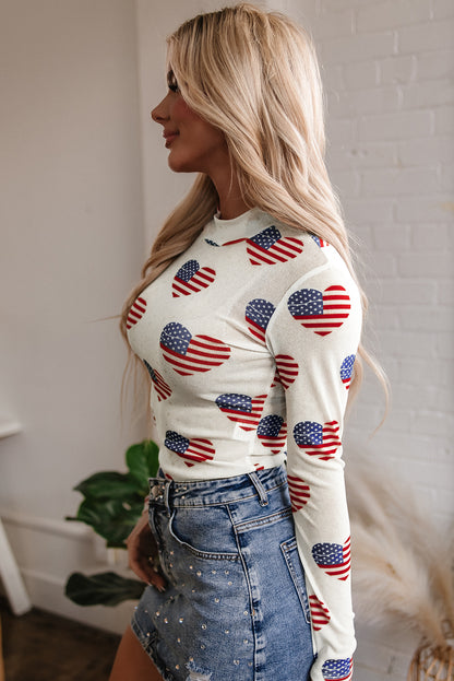 White Americana Glitter Mesh Long Sleeve Bodysuit - Snoopy's Closet