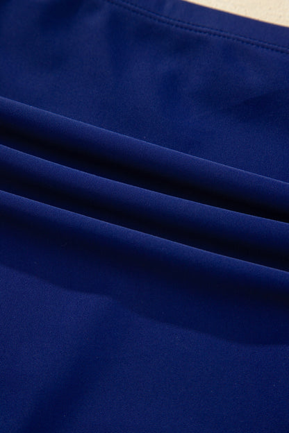 Dark Blue Shell Stitched Trim V Neck Textured Mix and Match High Waist Bikinis - Snoopy's Closet
