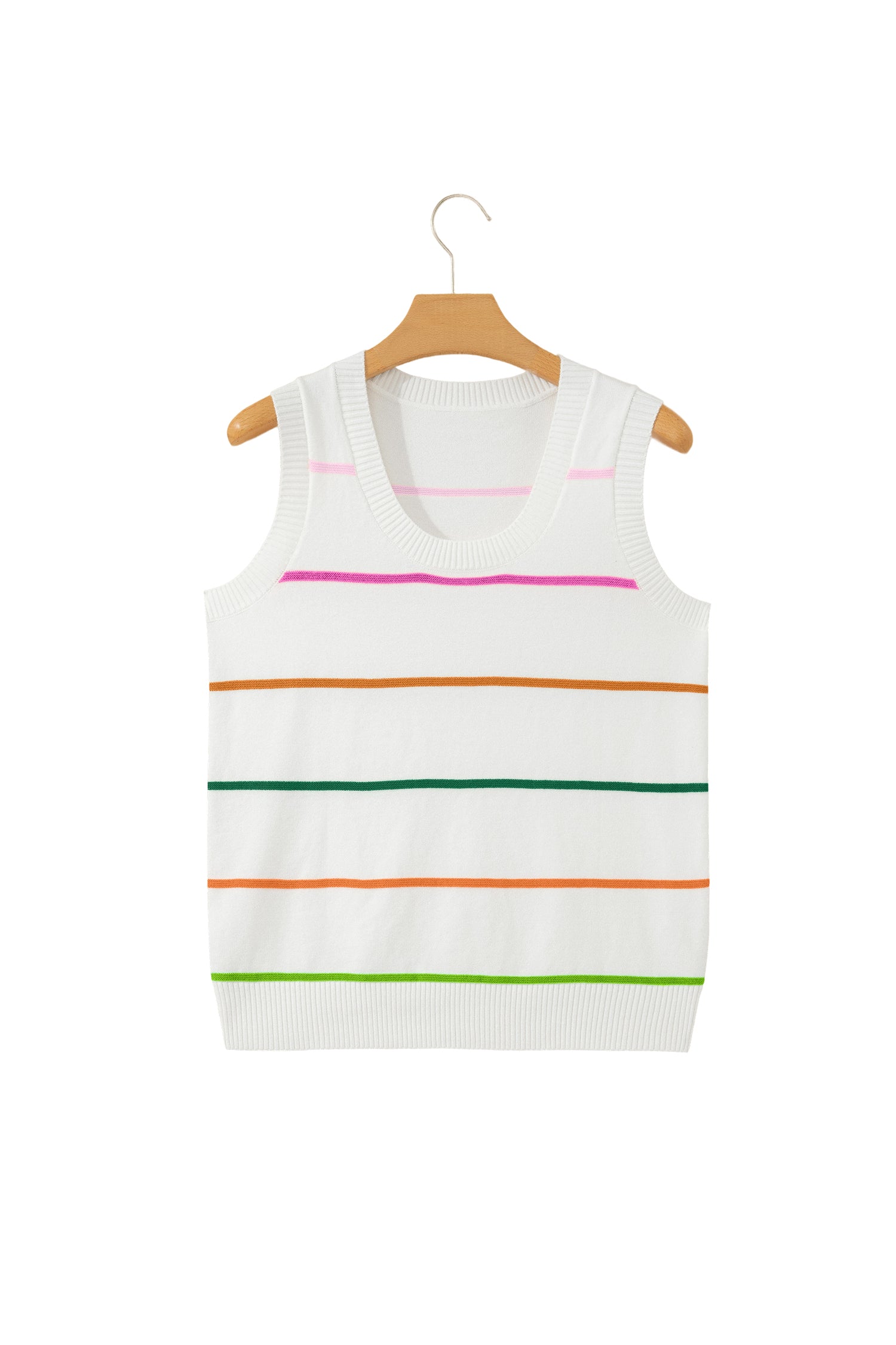 White Stripe Round Neck Knitted Sweater Tank - Snoopy's Closet