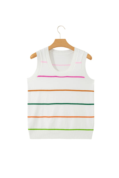 White Stripe Round Neck Knitted Sweater Tank - Snoopy's Closet