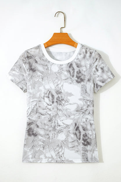 Gray Abstract Woodland Print Slim Fitted T Shirt - Snoopy's Closet