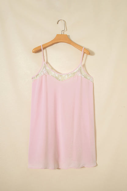 Light Pink Sheer Lace Patchwork Camisole Nightgown Dress - Snoopy's Closet