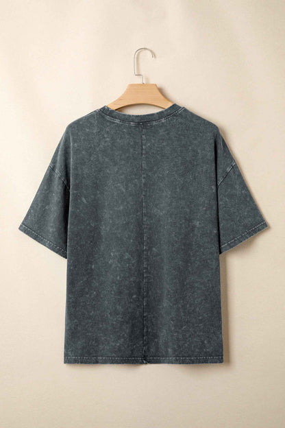 Dark Grey Solid Color Cotton Mineral Washed Oversize Tee