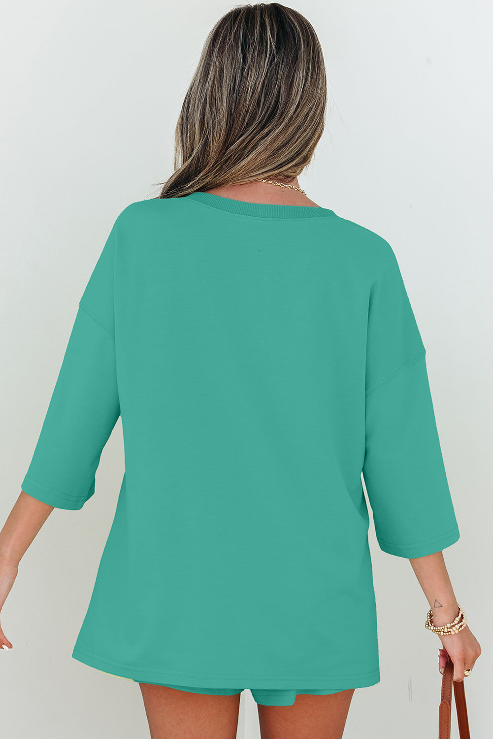 Meadow Mist Green Solid Loose V Neck Half Sleeve Tee and Shorts - Snoopy's Closet