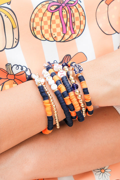 Russet Orange 7pcs Game Day Football Stackable Bracelet Set - Snoopy's Closet