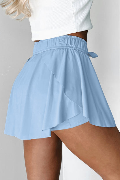 Sky Blue Drawstring Elastic Waistband Lined Tennis Skorts - Snoopy's Closet