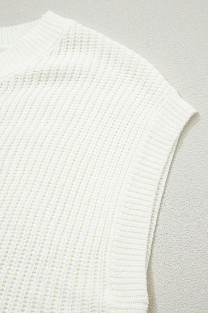 Suéter de punto blanco de manga corta con herradura calada