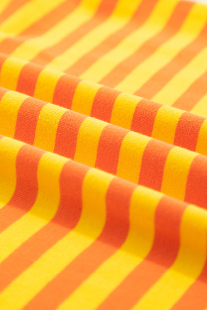 Orange Stripe Contrast Crew Neck Drop Shoulder Loose Tee - Snoopy's Closet