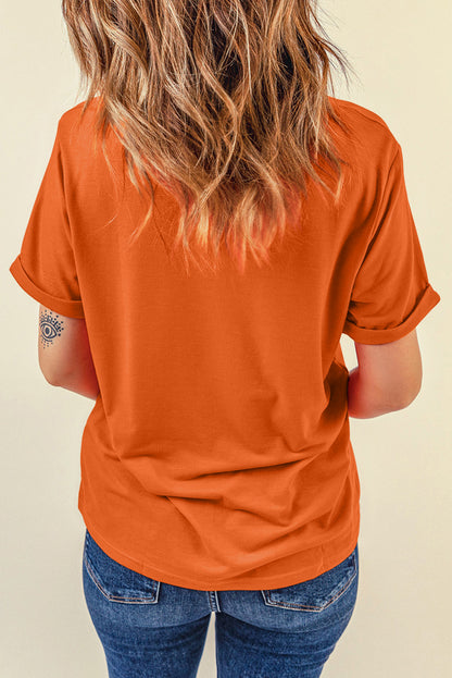 Orange Casual Plain Crew Neck Tee - Snoopy's Closet