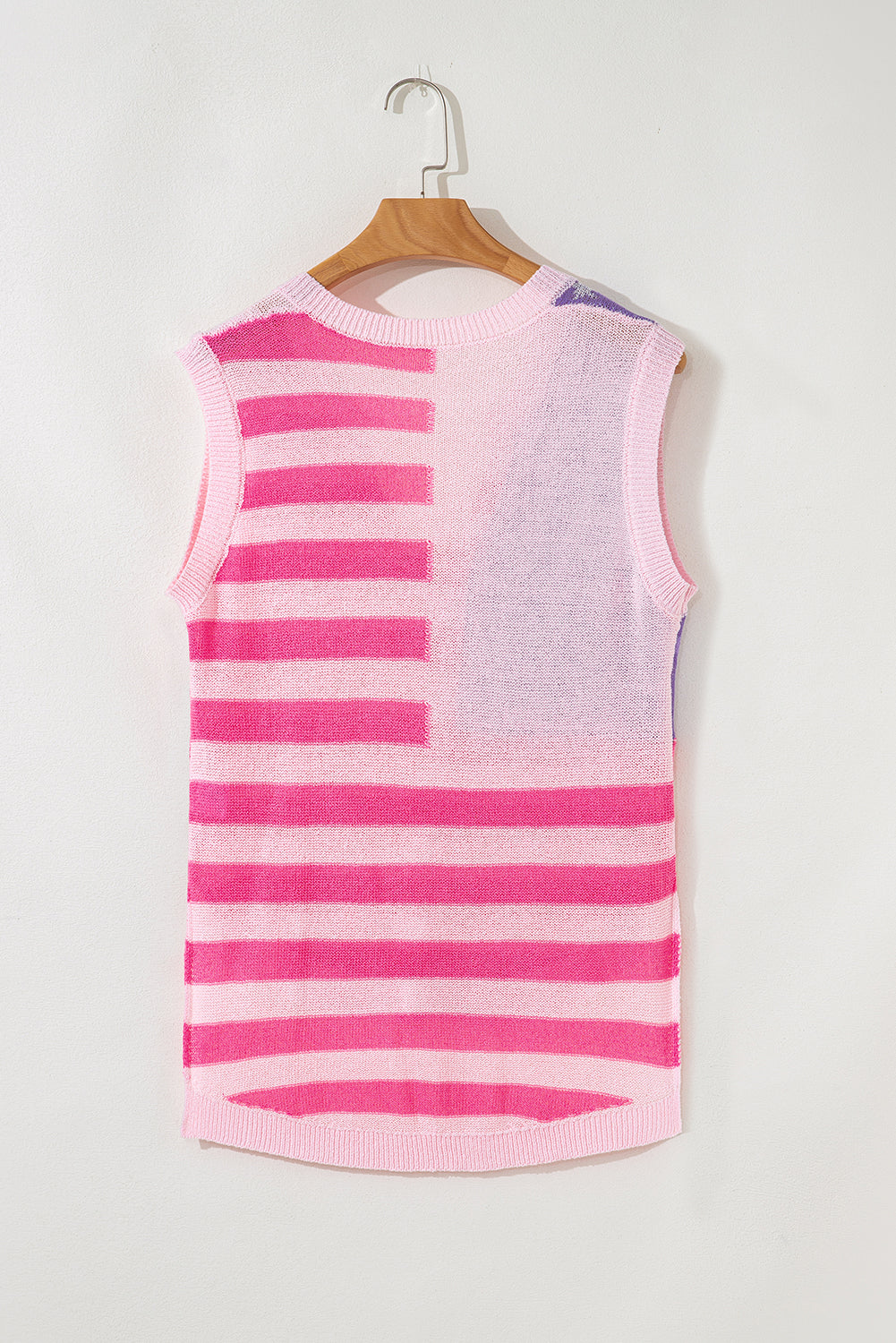 Pink Stripe USA Flag Notched Neckline Loose Sweater Vest - Snoopy's Closet
