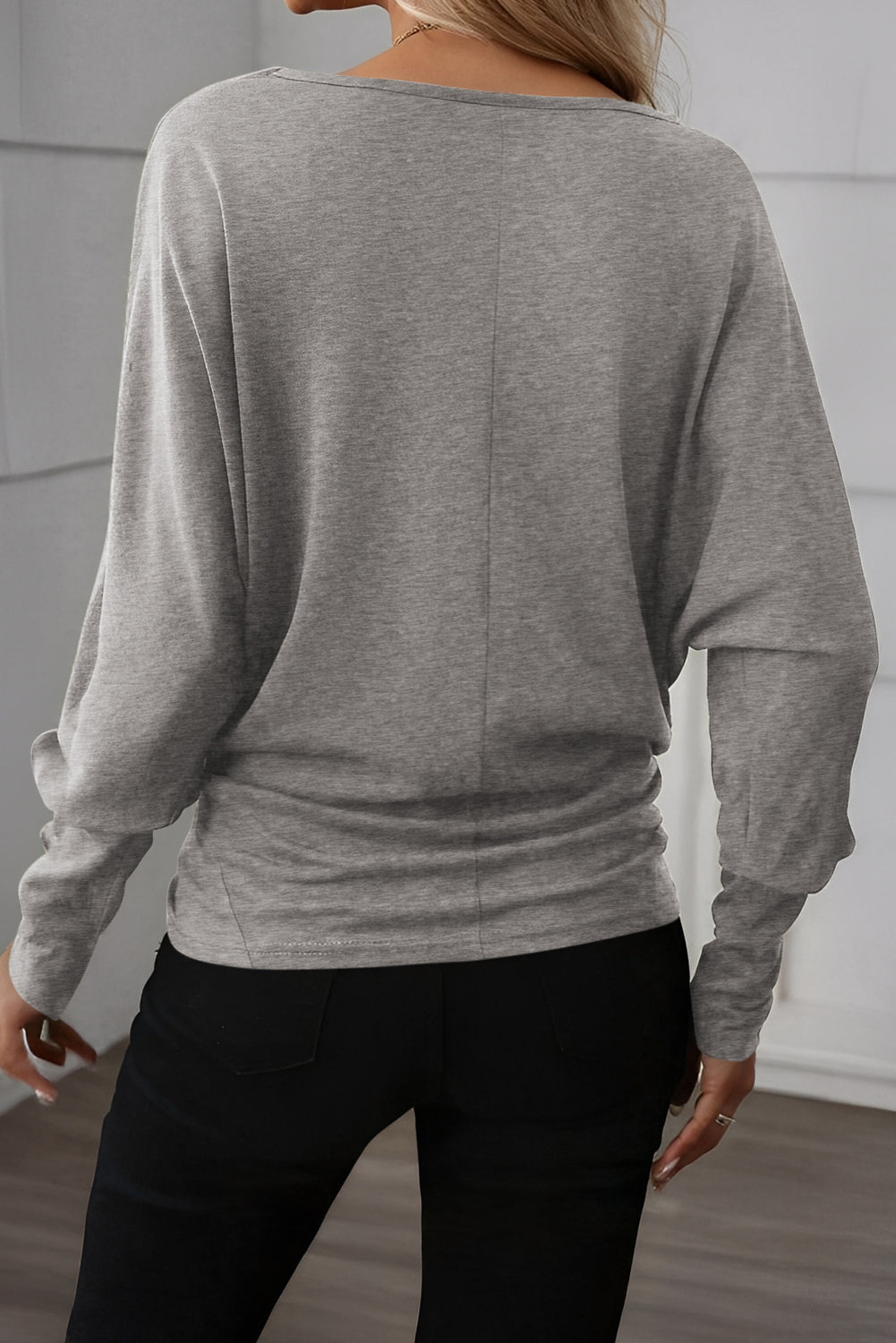 Light Grey Solid Color Extended Cuffs Long Sleeve Top - Snoopy's Closet