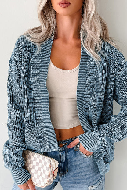 Evergreen Mineral Wash Exposed Seam Patchwork Knit Open Sweater Cardigan - Snoopy's Closet