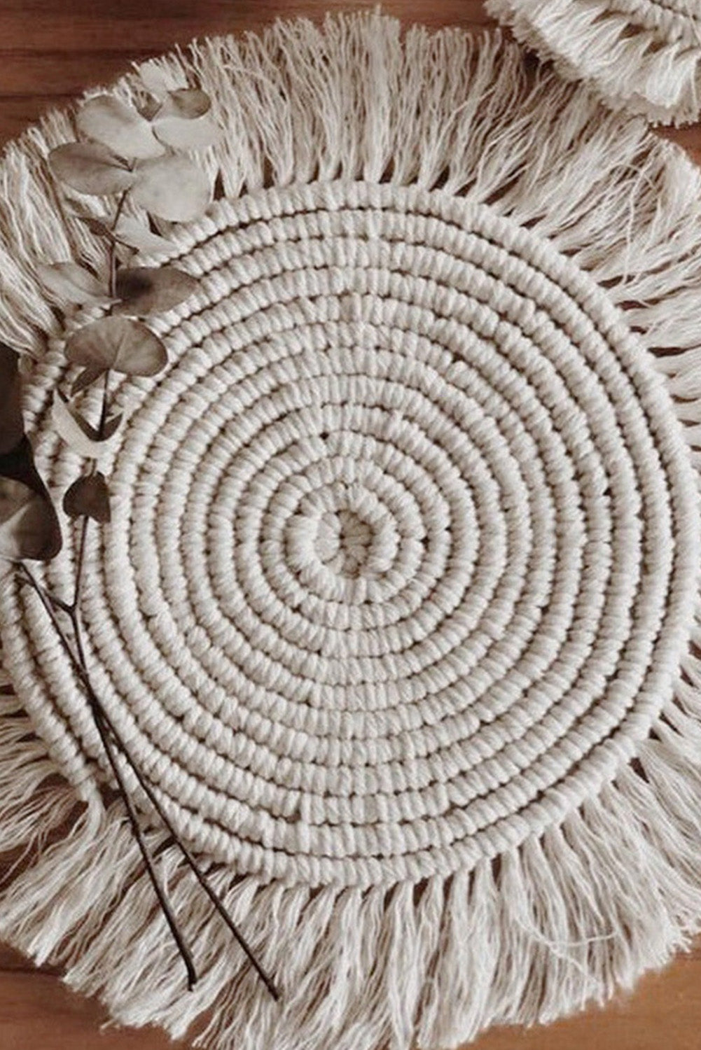 Beige Boho Tassel Macrame Coaster 15cm