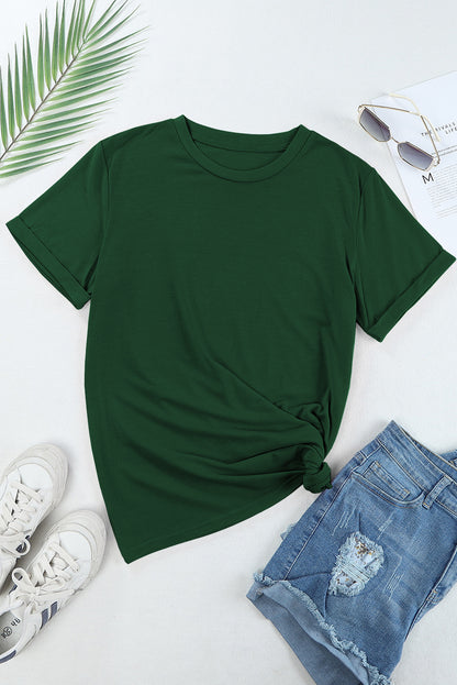 Green Casual Plain Crew Neck Tee - Snoopy's Closet