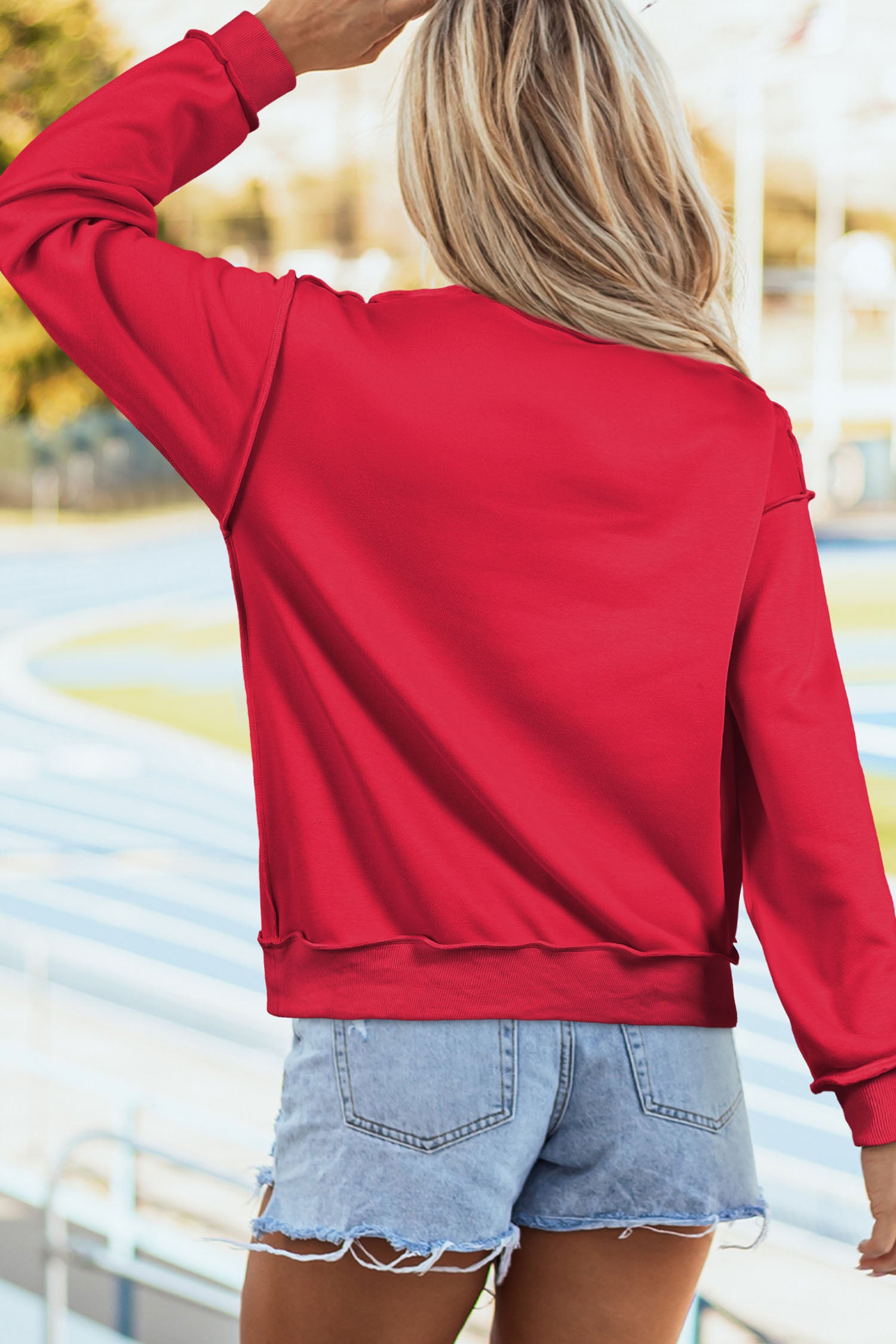 Racing Red Valentines Day Heart Love Script Reversible Printed Double Wear Mock Neck Sweatshirt - Snoopy's Closet