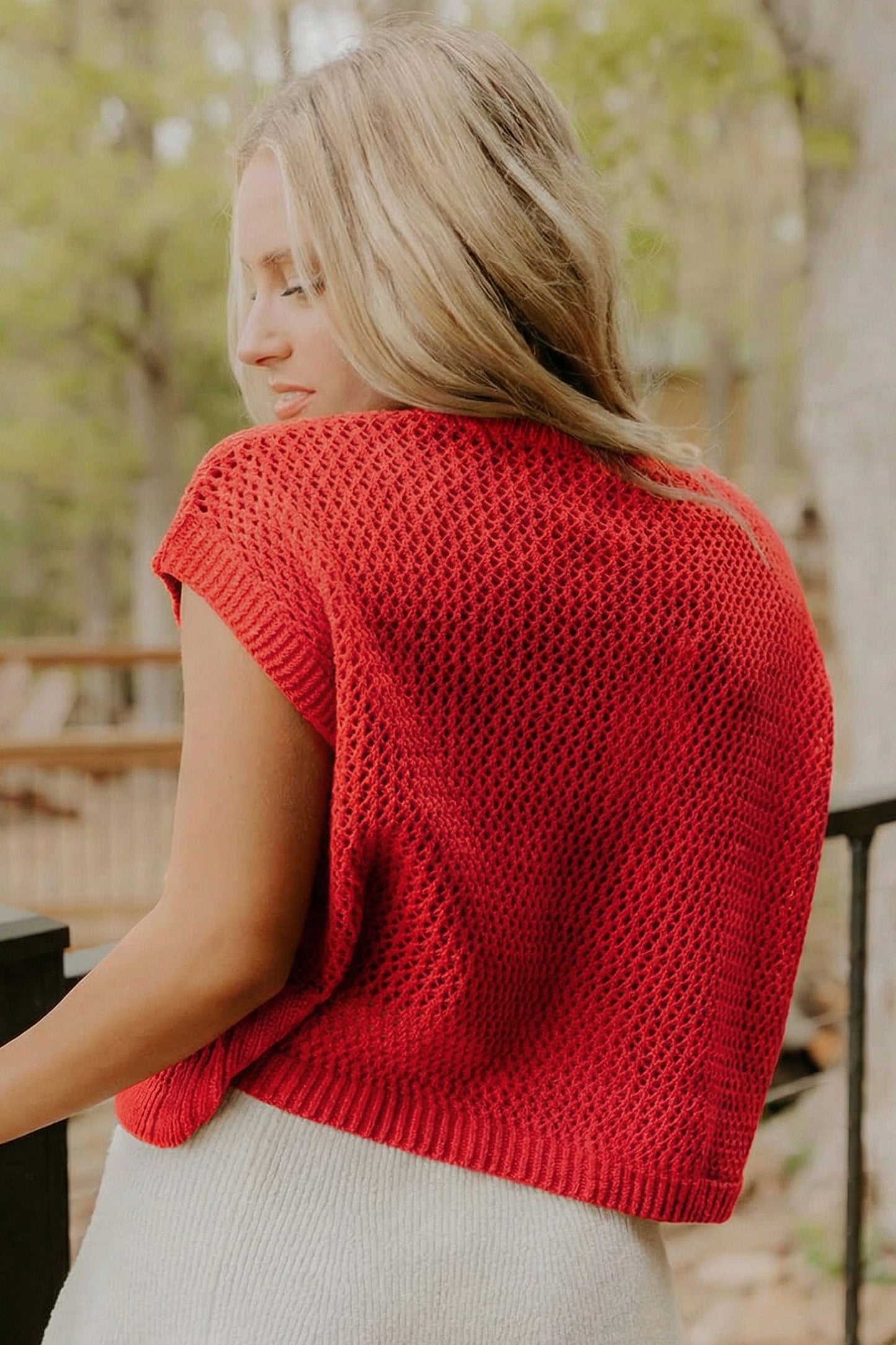 Fiery Red Flag Graphic Short Sleeve Sweater Top - Snoopy's Closet