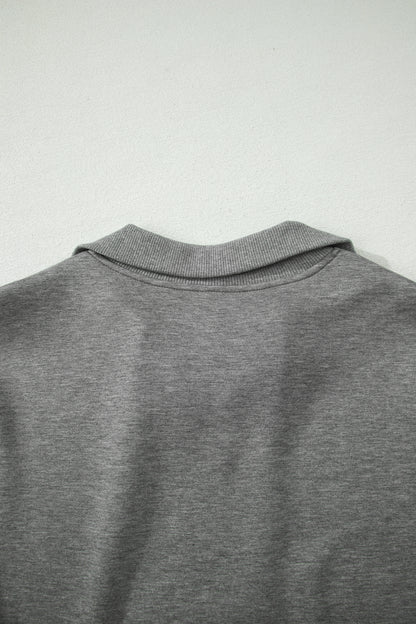 Gray Half Zip Polo Tee Casual Pant Set - Snoopy's Closet