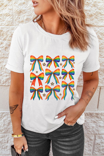 Camiseta de mezcla de algodón con estampado de estrellas y lazo, orgullo blanco