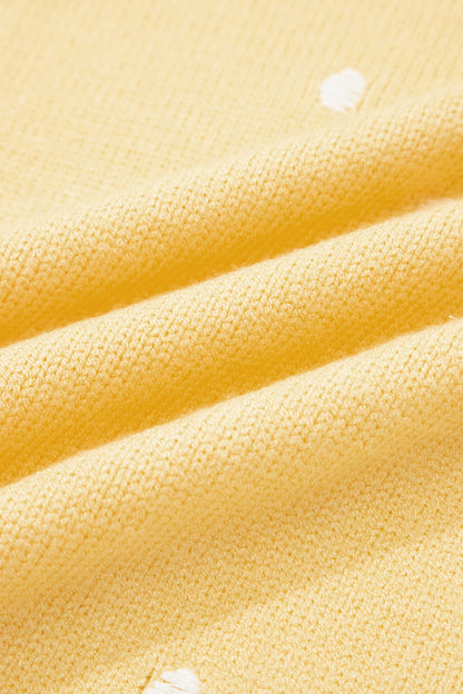 Suéter amarillo crema elegante de manga corta abullonada con lunares