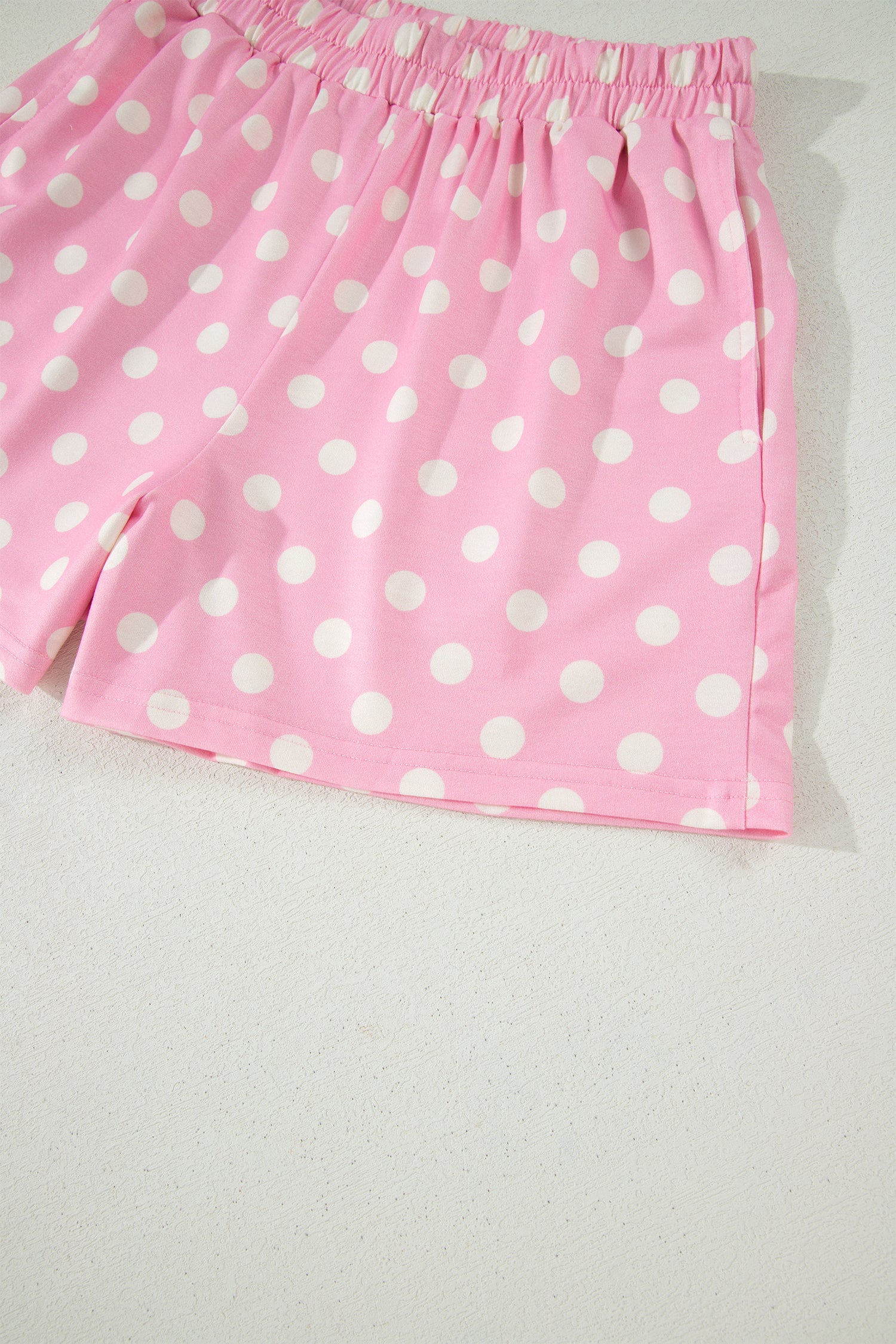 Sky Blue Polka Dot Print Color Block Trim Mock Neck Short Set - Snoopy's Closet