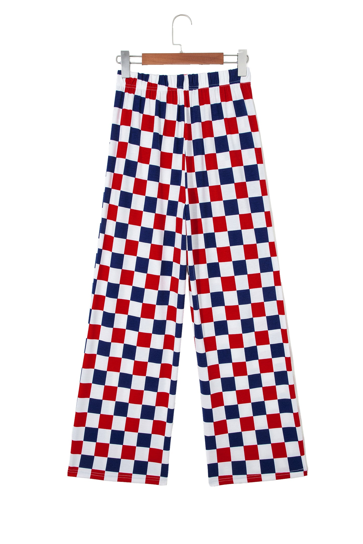 Pantalón de pernera ancha de talle alto con estampado a cuadros de dos tonos en rojo