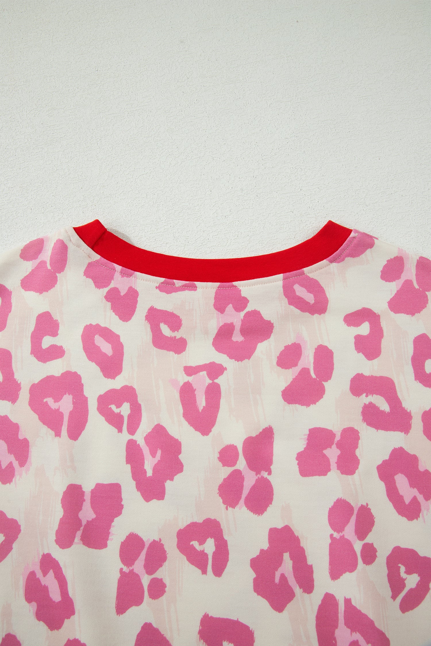 Rose Unique Leopard Print Contrast Trim Top Loose 2pcs Short Set - Snoopy's Closet