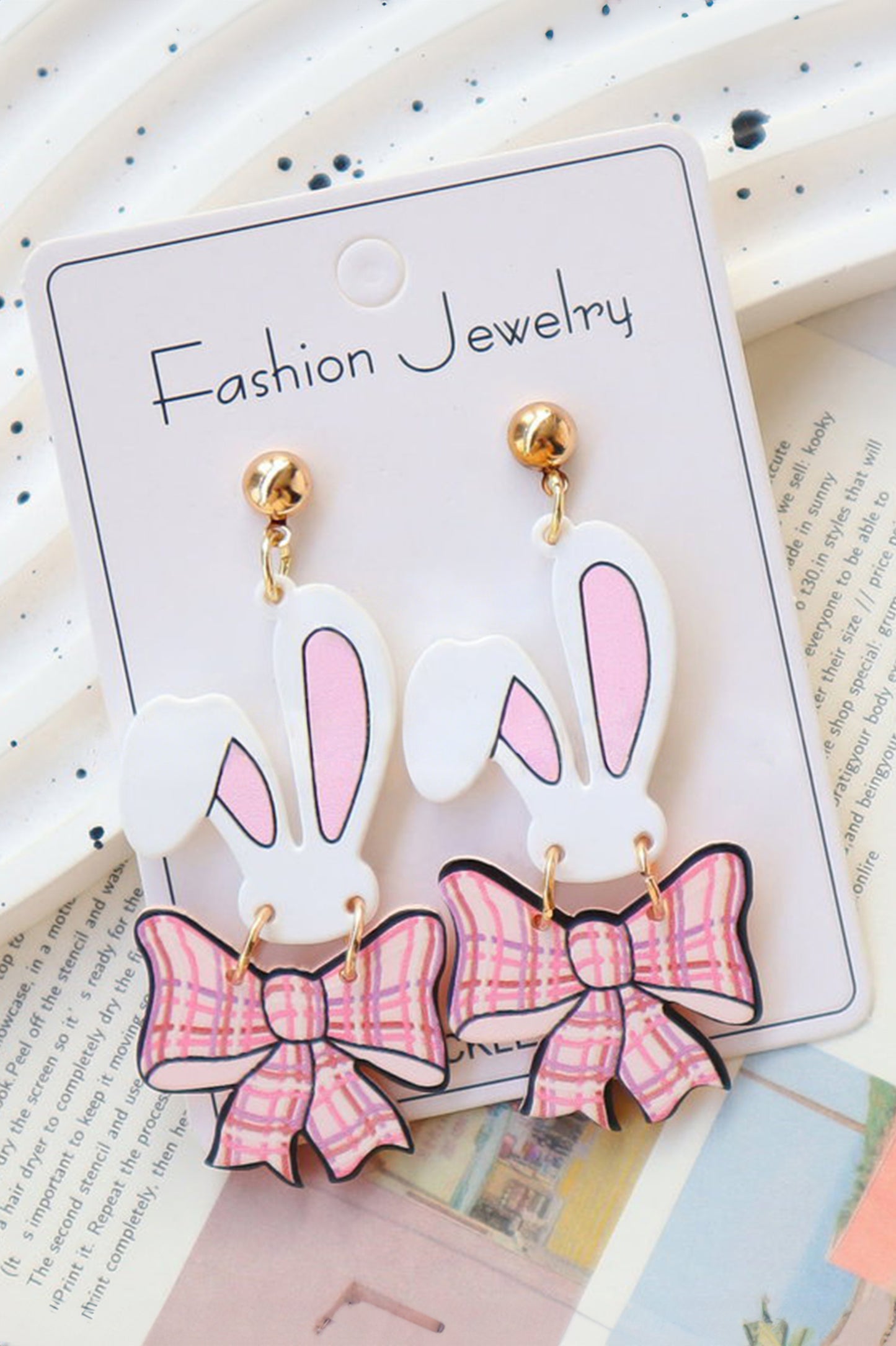 Pink Plaid Bow Easter Bunny Studded Earrings - Snoopy's Closet