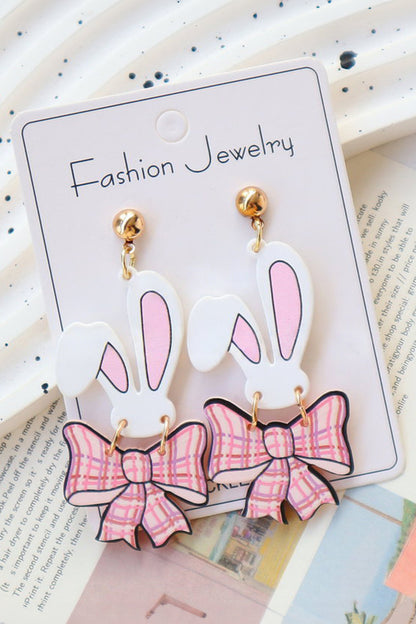 Pink Plaid Bow Easter Bunny Studded Earrings - Snoopy's Closet