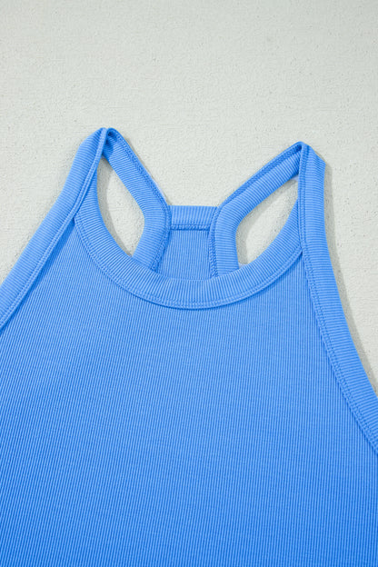 Conjunto de 2 piezas de top sin mangas ajustado azul cielo y shorts elásticos de cintura alta
