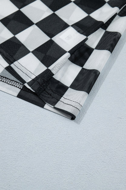 Camiseta sin mangas ajustada con tirantes finos y estampado a cuadros transparente en negro