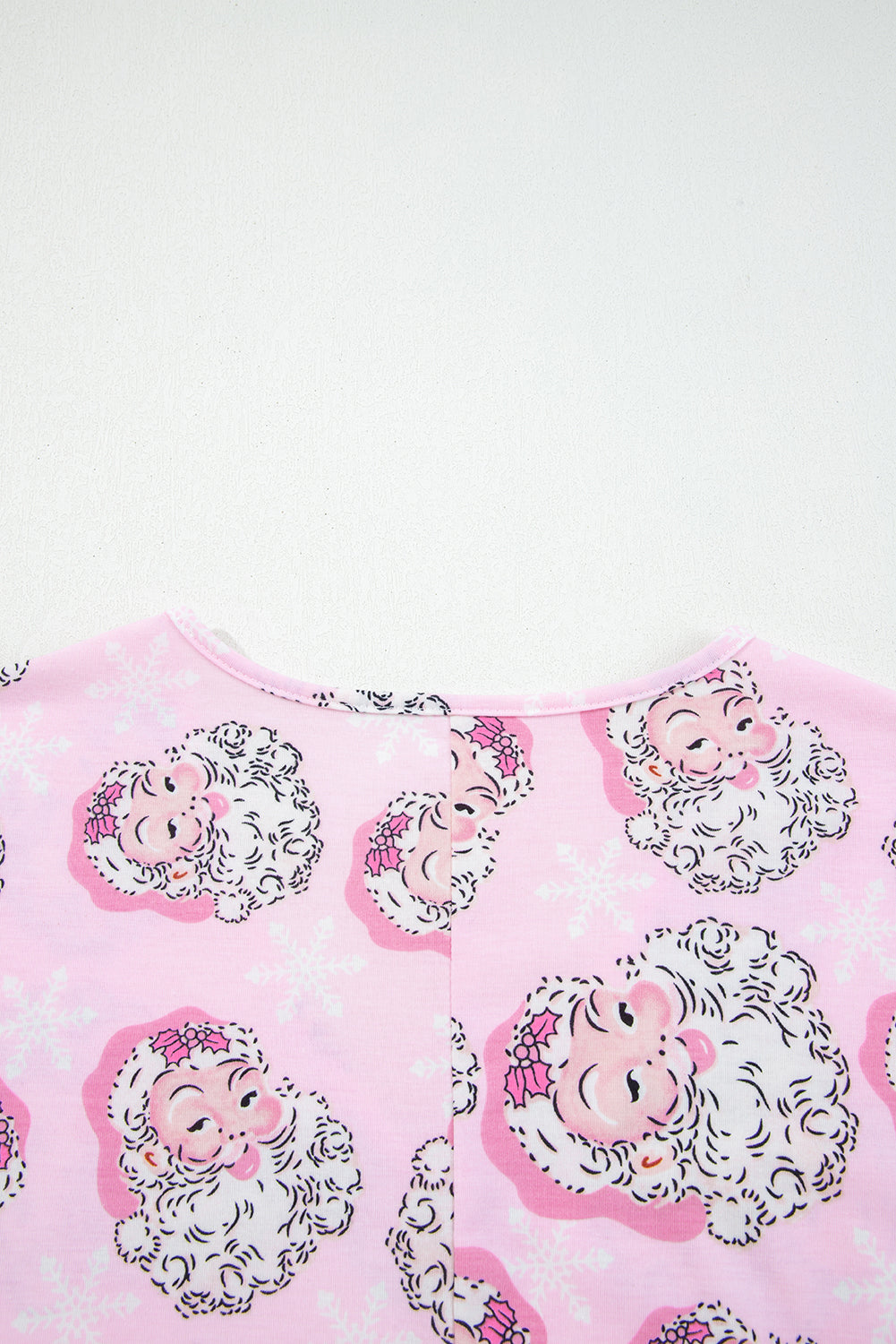 Pink Santa Claus Print V Neck Tee Drawstring Pants 2pcs Lounge Set - Snoopy's Closet