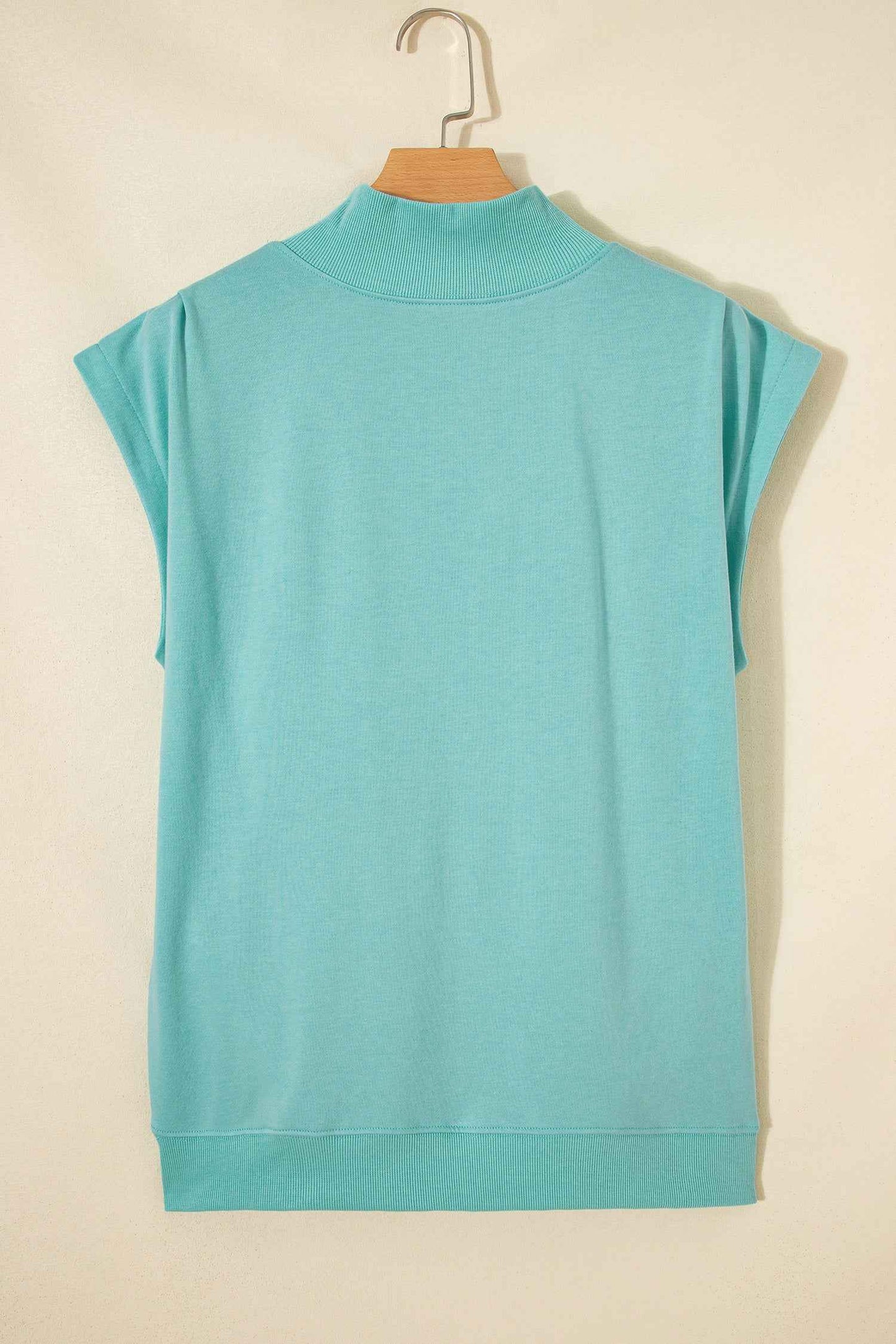 Mint Green Solid Color High Neck Cap Sleeve Loose Top