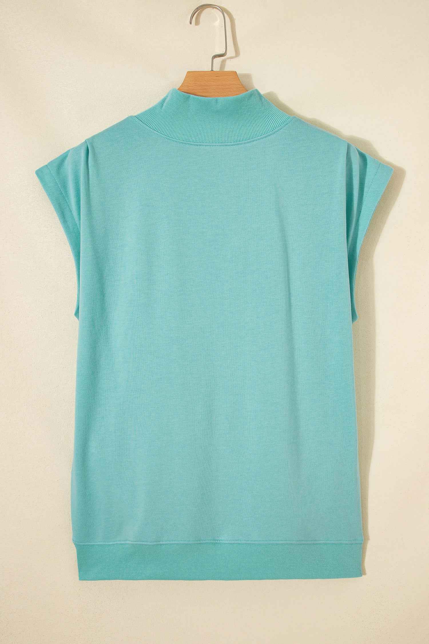 Mint Green Solid Color High Neck Cap Sleeve Loose Top