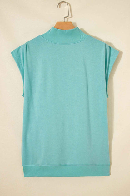 Mint Green Solid Color High Neck Cap Sleeve Loose Top