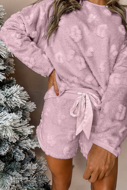Lavendula Textured Leopard Fleece Loose Two Piece Lounge Set - Snoopy's Closet