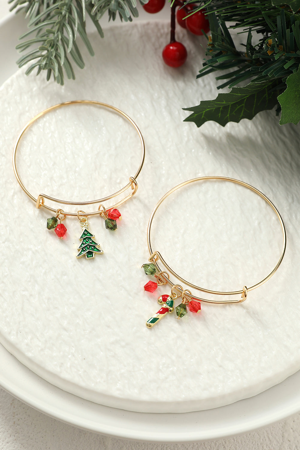 Gold Christmas Candy Cane Beading Pendant Bracelet - Snoopy's Closet