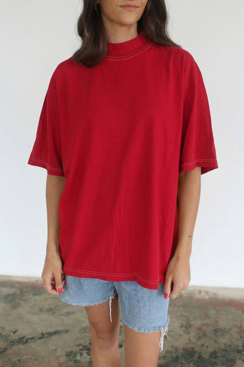 Racing Red Reversible Contrast-Stitched T-Shirt