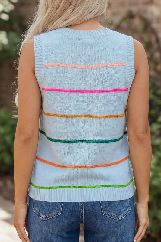 Jersey de punto con cuello redondo a rayas azul cielo