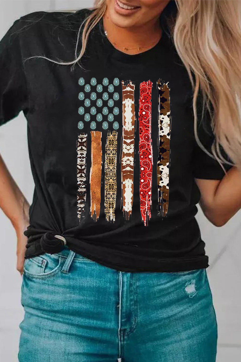 Camiseta Gráfica de la Bandera Americana Occidental Negra