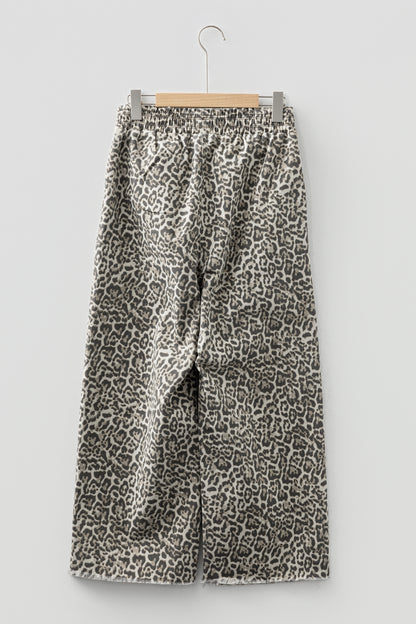 Pantalones Vaqueros Estampado Leopardo Marrón con Bajo Deshilachado y Cintura Elástica Sueltos