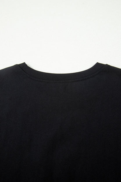 Camiseta de algodón con cuello redondo, lazo de leopardo negro bordado